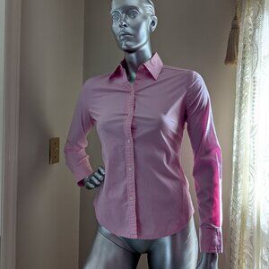 Pink GAP stretch button front collared long sleeve shirt